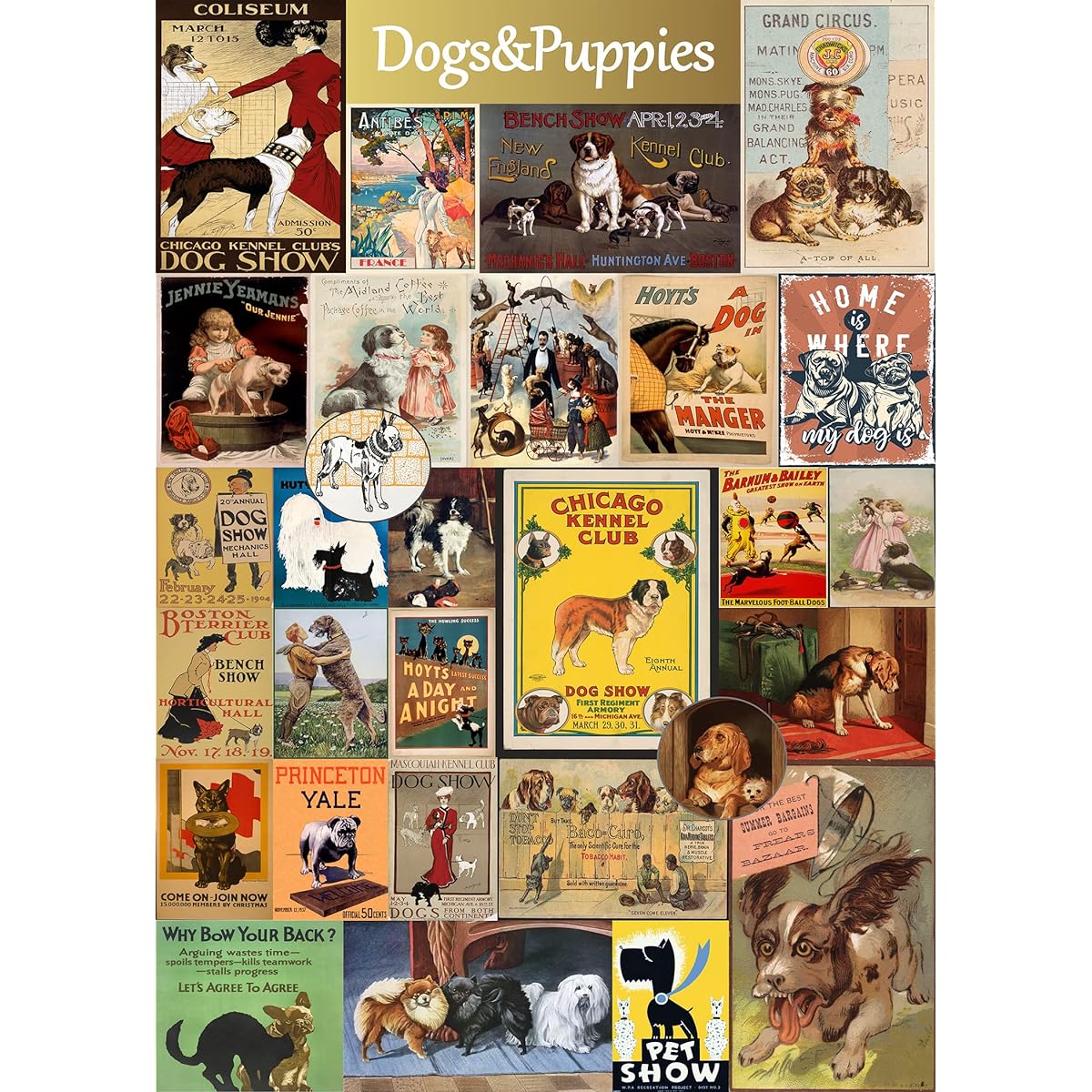 PICKFORU Vintage Dog Jigsaw Puzzle Puppy for Adults 1000 Piece Animal Puppy Puzzle Retro Dog Lover Gift