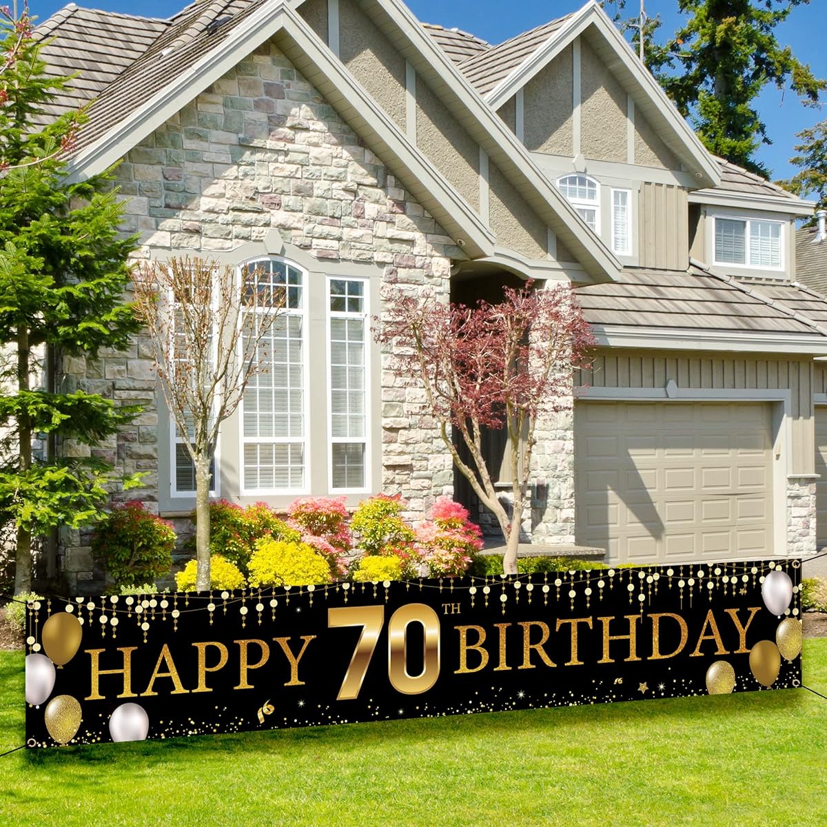 70th Birthday Yard Banner 70th Birthday Happy Birthday Decoration Men Women Black Gold Vicycaty