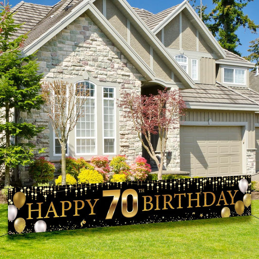 70th Birthday Yard Banner 70th Birthday Happy Birthday Decoration Men Women Black Gold Vicycaty