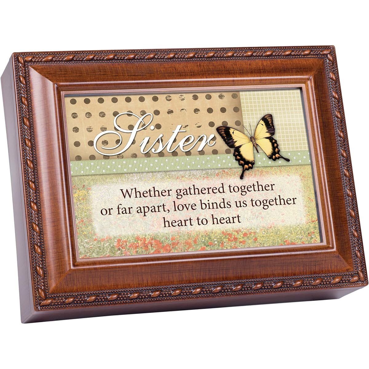 Cottage Garden Sister Gathered Woodgrain Music Box/Jewelry Box Plays Light Up My Life