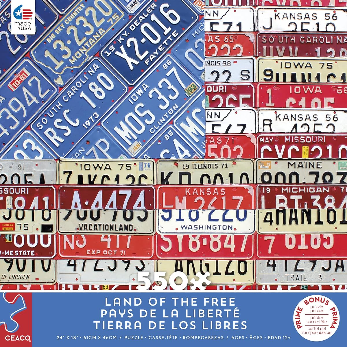 Ceaco - Land of The Free - USA License Plate - 550 Piece Jigsaw Puzzle