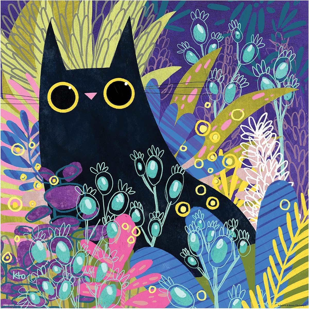 The Real Fred, The Black Cat No. 2 by Karen Obhanich, 250 Piece Puzzle, 18 x 18 Inch