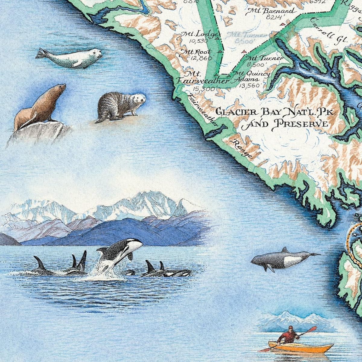 Alaska Inside Passage Map Cardboard Jigsaw Puzzle - 1000 Piece Hand-Painted - Educational Family Activities Ages 7+ Includes Poster - 25.4 x 19.8