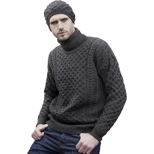 Aran Crafts Merino Roll Neck Sweater (100% Merino Wool)