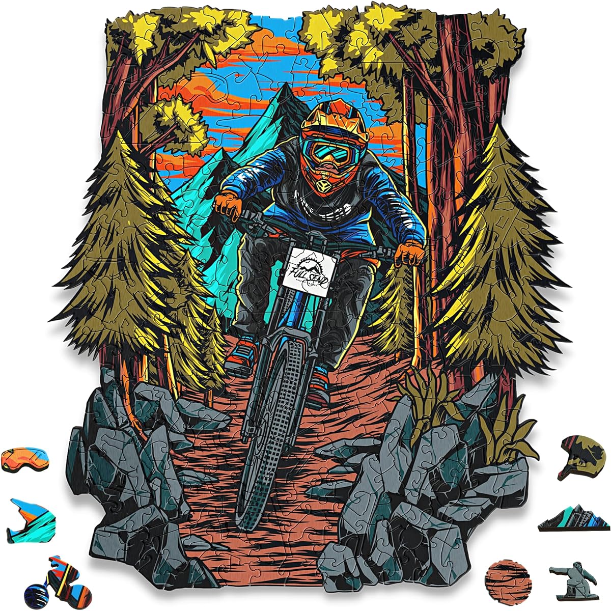 Full Send Puzzles and Games Wooden Jigsaw Puzzle, First Send, Best Mountain Bike Gifts for Adults and Kids, Unique Shape Jigsaw Puzzle, 272 Pieces, 10" x 11"