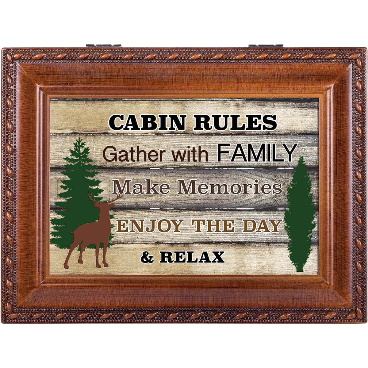 Cabin RulesMake MemoriesWood Grain KeepsakeMusic BoxPlays What a Wonderful World