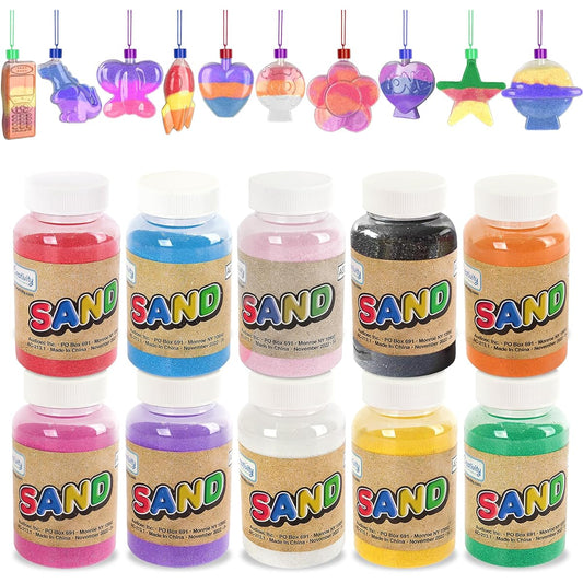 ArtCreativity Sand Art Craft Kit - Sand Activity Kit for Kids with 10 Sand Bottles, 24 Necklaces, 6 Funnels, DIY Art & Craft Party Activities for Boys and Girls, Ages 6+