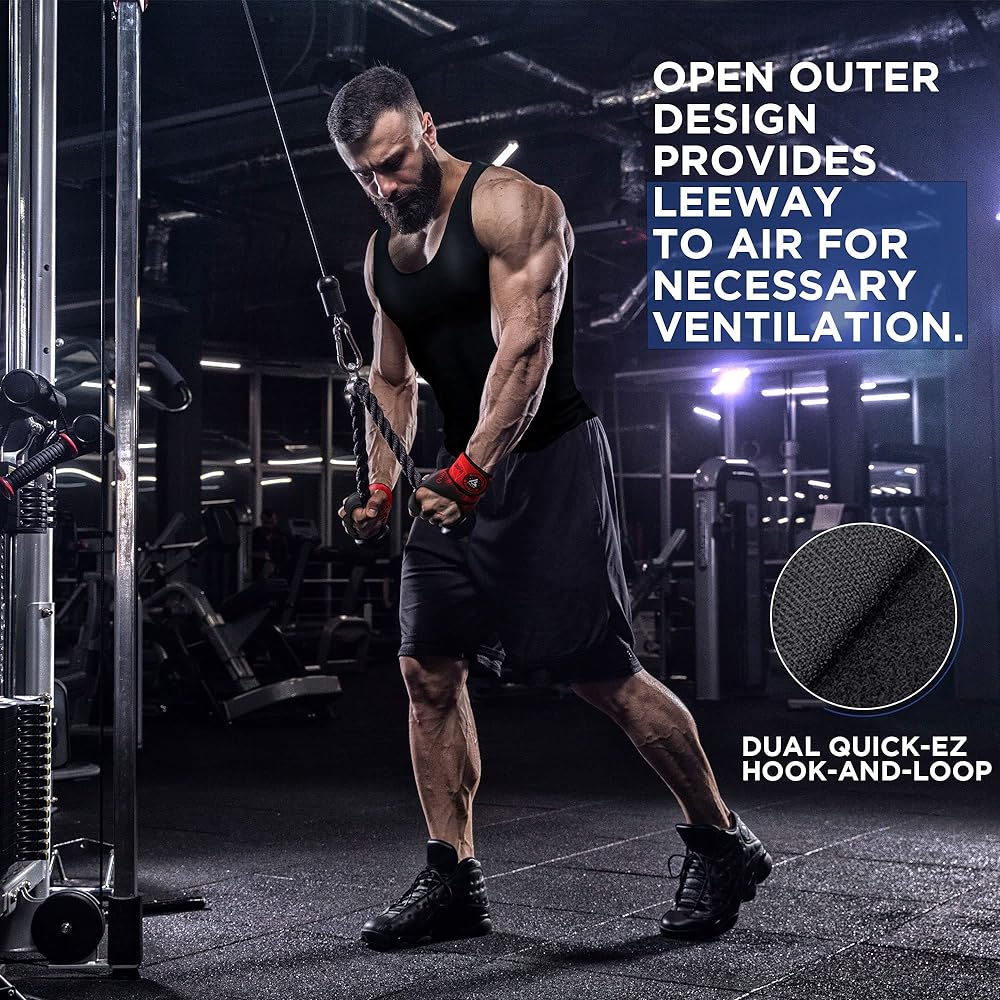 RDX Weightlifting Gloves Fitness Gym Workout Ventilation Open Back Anti-Slip Gripper Strength Training Deadlift HIIT Exercise Women Men Cycling Climbing Gym Rowing (Blue, L/XL)