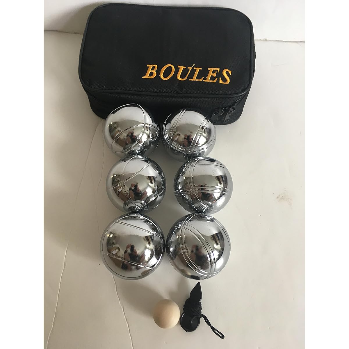 BuyBocceBalls Listing - 73mm Metal Bocce/Petanque Set with 6 Silver Balls and Black Bag - Single