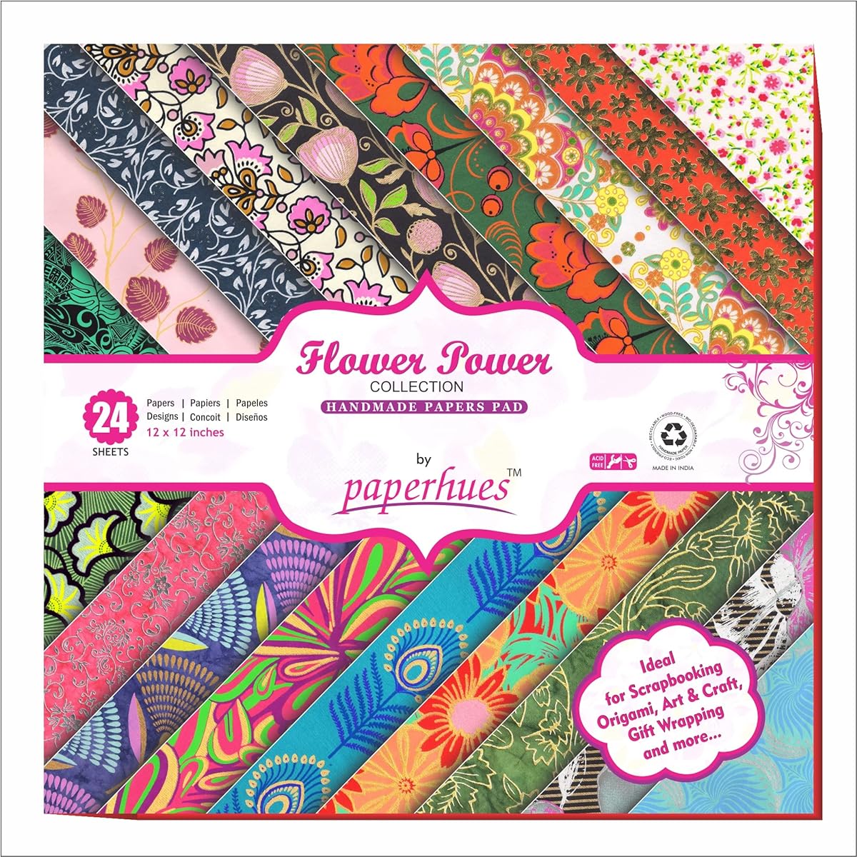 Paperhues Flower Power Scrapbook Paper 12x12 Inch Pad 24 Sheets