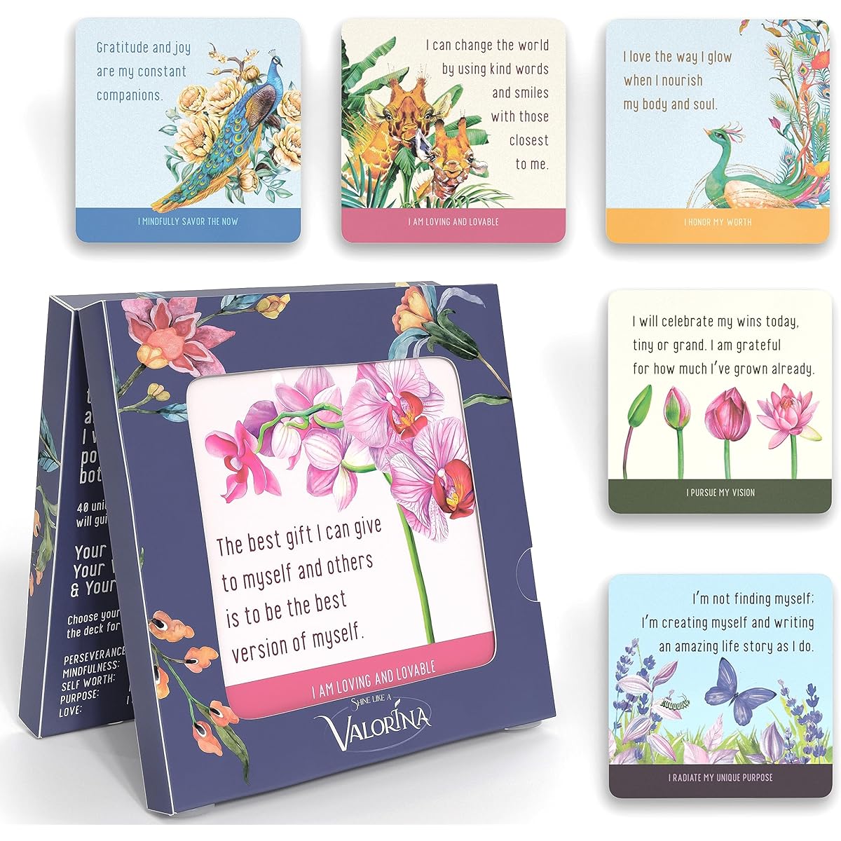 Daily Affirmation Cards for Women - 40 Positive Affirmation Cards on the Front | 40 Mindfulness Cards on the Back | Standing Framed Gift Box | Beautiful Artwork Cards with Words of Affirmation