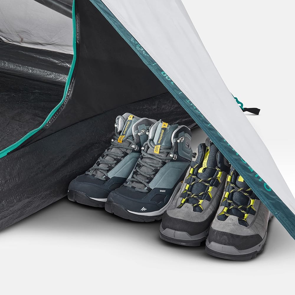 Quechua Camping Climbing Hiking Tent Light Blocking Heat Shielding Easy Setup Compact Easy to Carry MH100 FRESH & BLACK - For 3 People