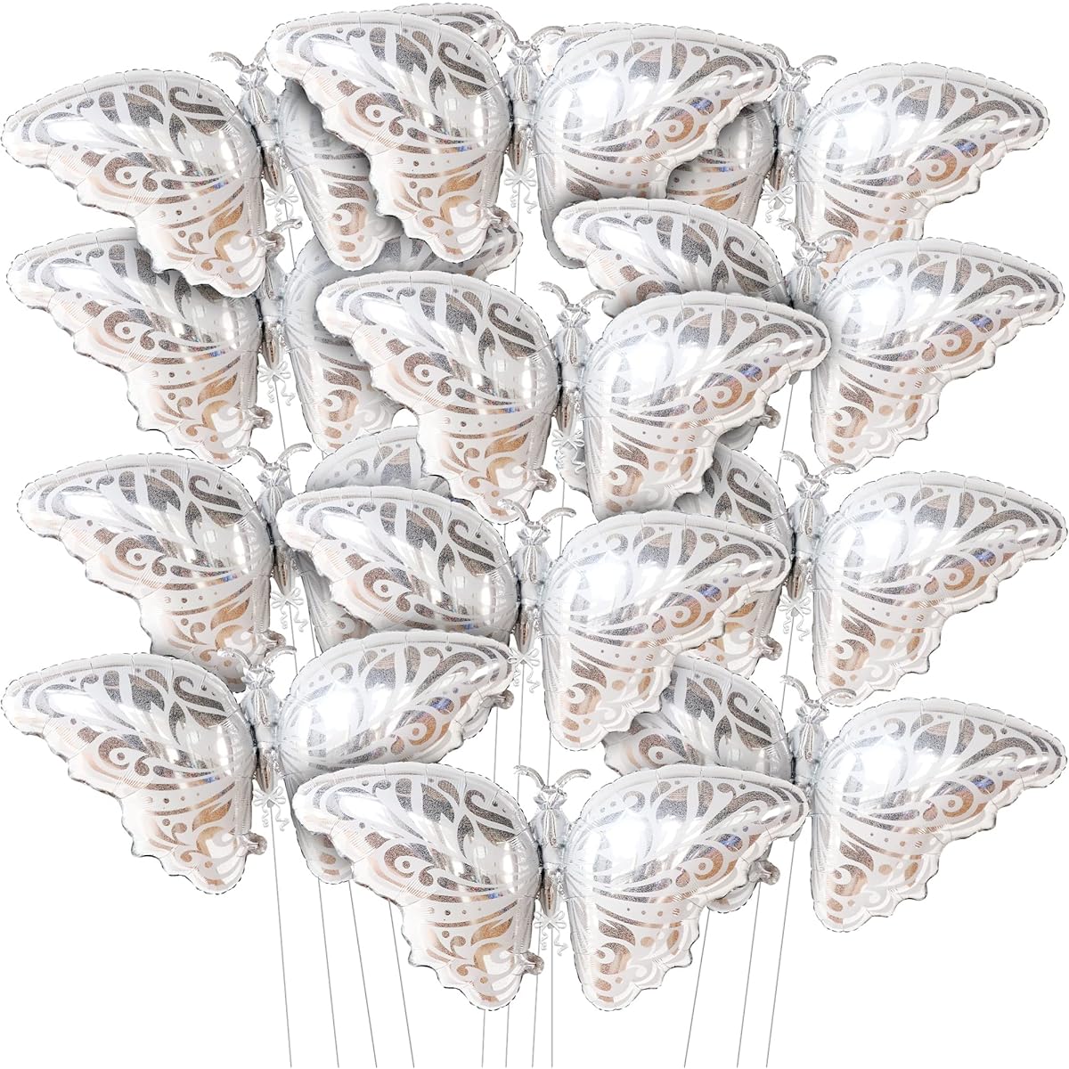 Butterfly Silver Foil Balloons, Pack of 12