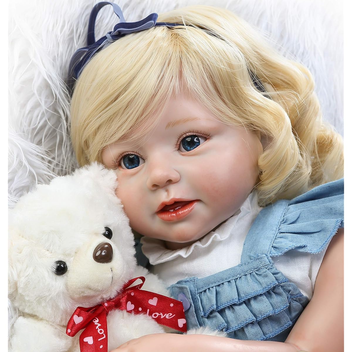 Reborn Toddler Girl 28" Blonde Eyes Open Look Real Soft Vinyl Silicone Large Reborn Doll Handmade Weighted