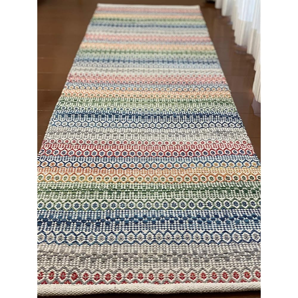 Washable Smooth Natural Material Multicolor Indian Handmade Non-Slip Kitchen Mat (Multi Blue, 50x240)
