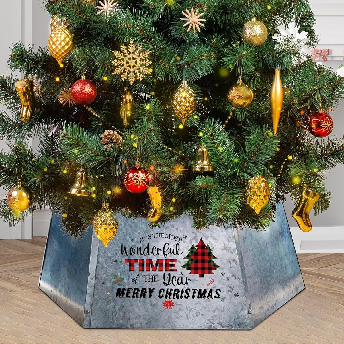 pinata Christmas tree hexagon color red black check tree