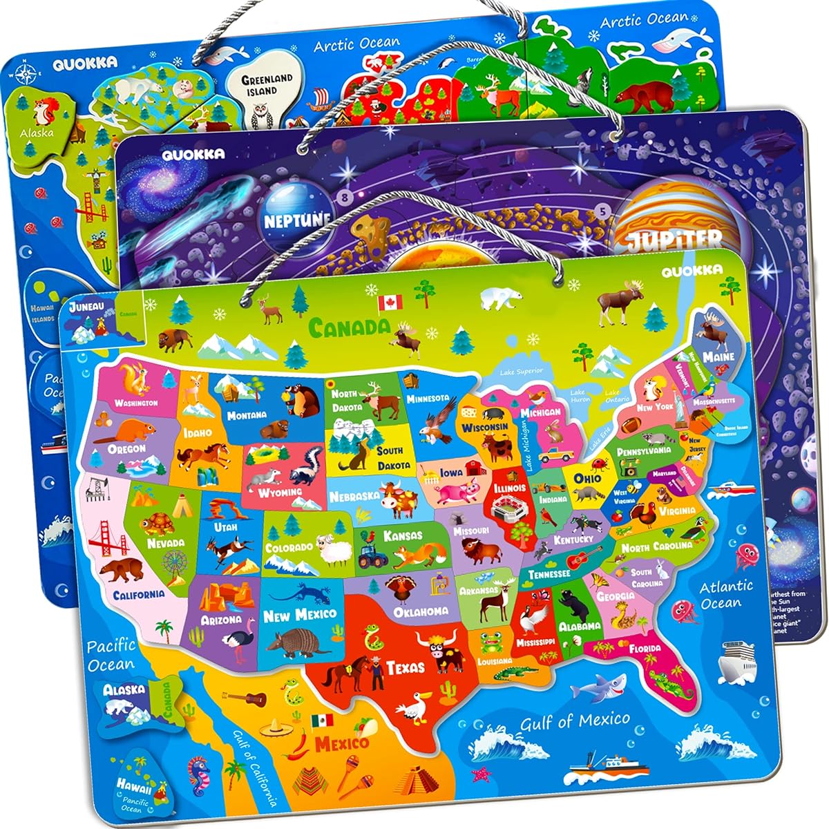 QUOKKA 100 Piece Puzzle for Kids Ages 4-8-10 - Large Jigsaw Floor Puzzle for Toddlers Ages 3-5 - World Map Solar System Learning Games - Gift for Boys/Girls Ages 6-7 to 12