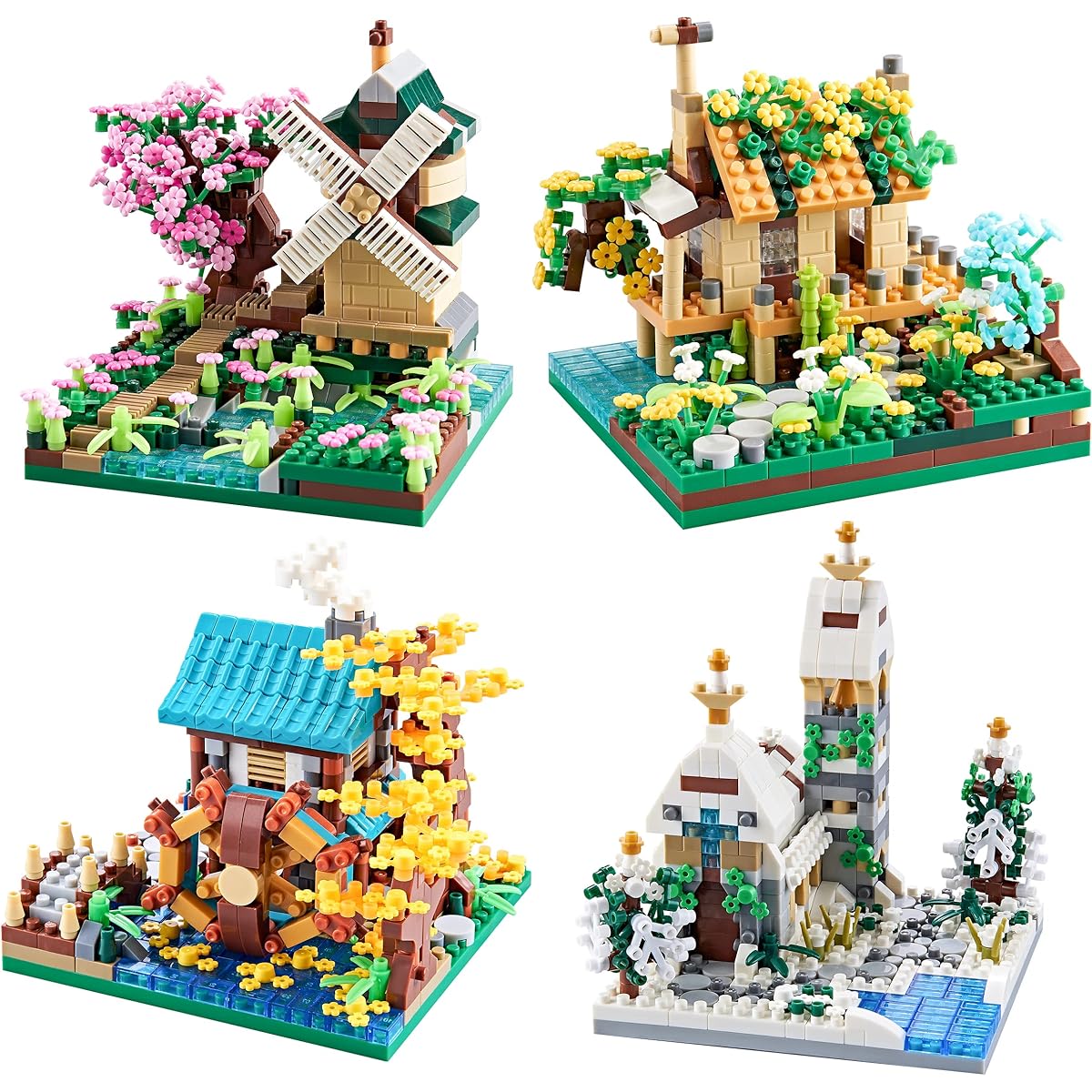 LUKHANG Four Seasons Flower House Botanical Collection 4 Models Microblock Building Set Girls Ideas DIY Gifts for Kids and Adults