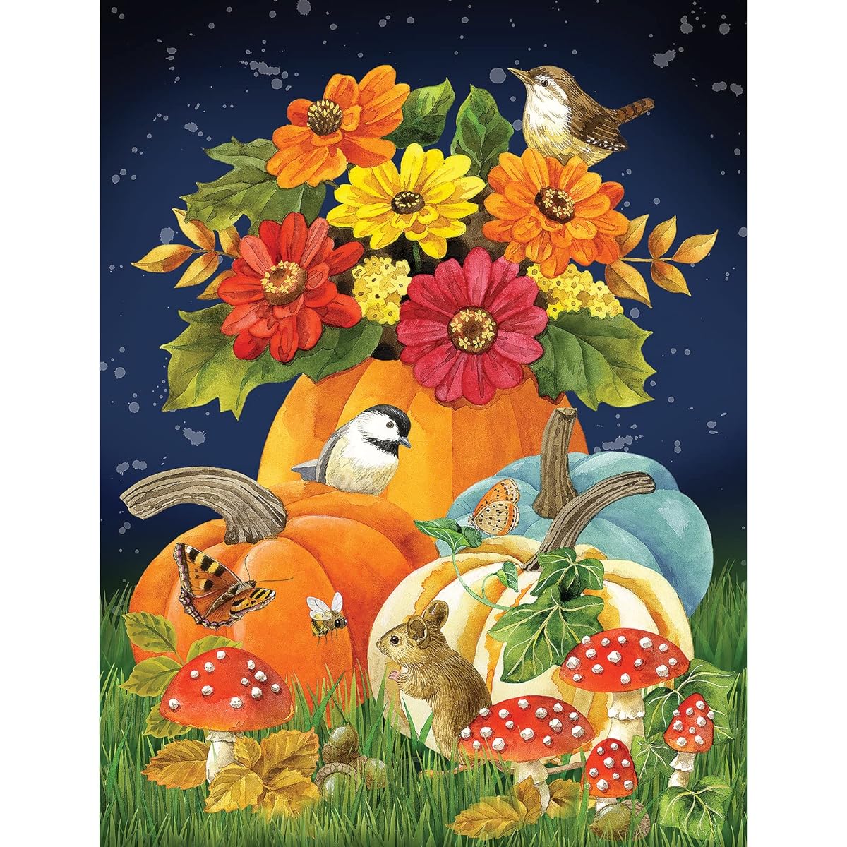 Bits and Pieces - 500 Piece Jigsaw Puzzle for Adults 18" x 24" - Fall Charms - 500 Piece Fall Pumpkins Woodland Creatures Jigsaw by Jane Madey