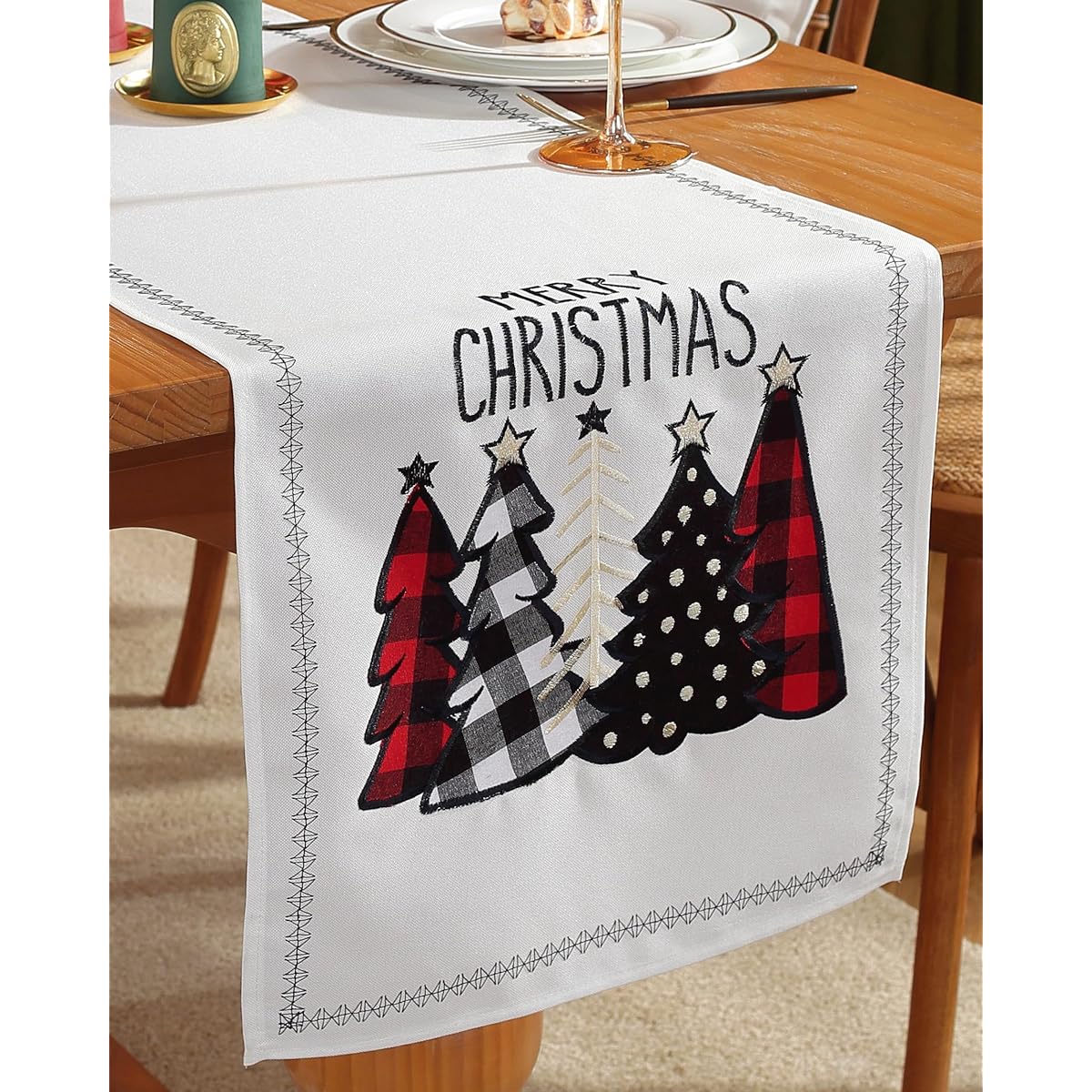 Christmas Table 70"x15" Runner Christmas Tree Pattern White Christmas Decoration Table Decor