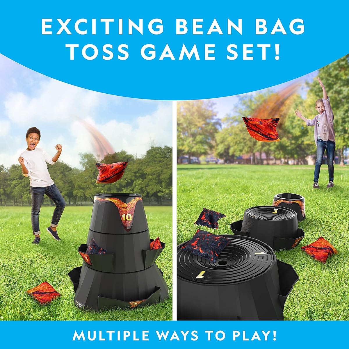 NATIONAL GEOGRAPHIC Volcano Bean Bag Toss Game for Kids Cornhole Game Set with 5 Backyard Games Bean Bag for Tossing Yard Games for Kids Outdoor Kids Games Patio Games ( Exclusive)