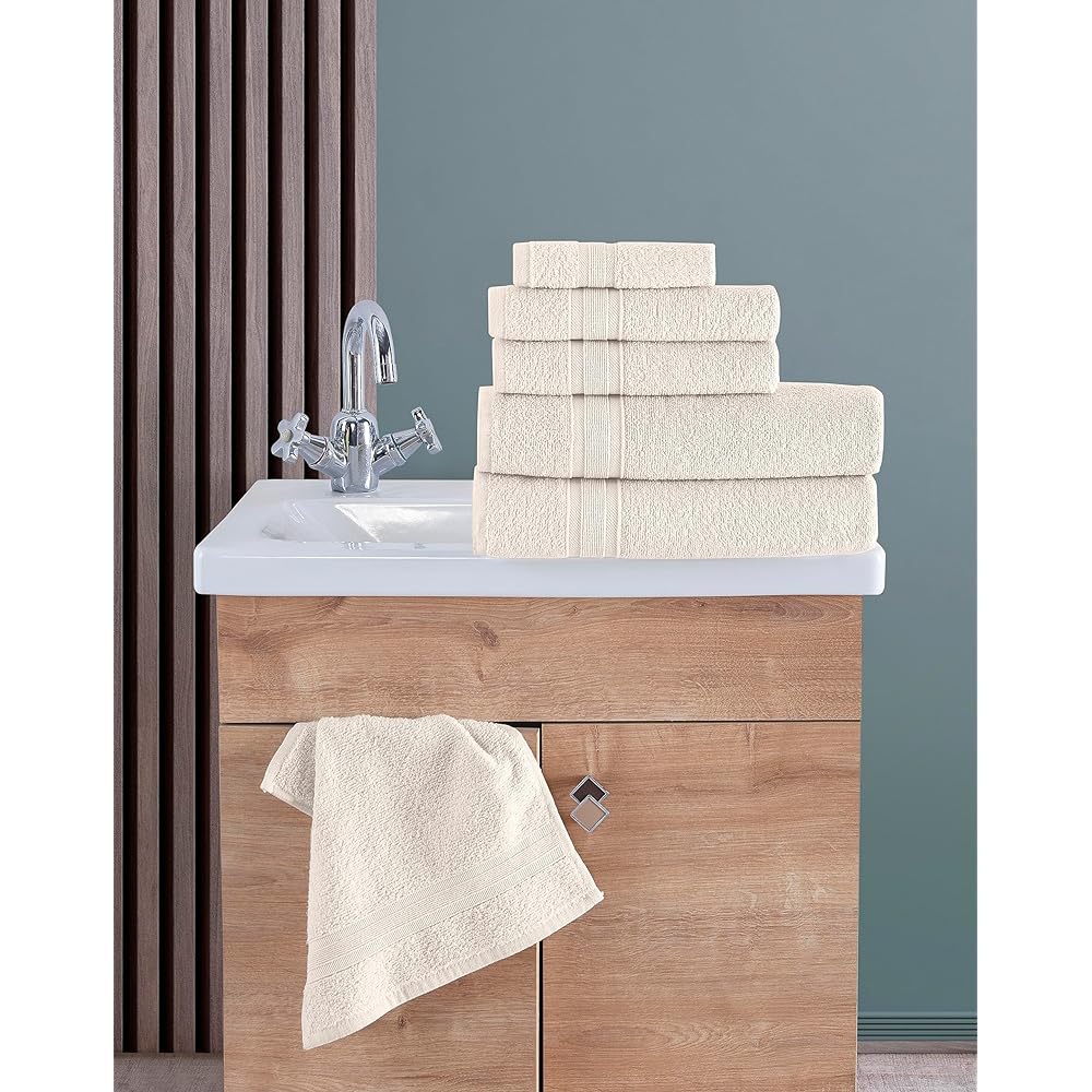 All Design Cream Bath Towel Set - Quick Drying Soft Highly Absorbent 100% Cotton Towels for Bathroom, Guests, Pool, Gym, Camping, Travel, College, Dorm (Set of 6 Towels, Ivory Lace)