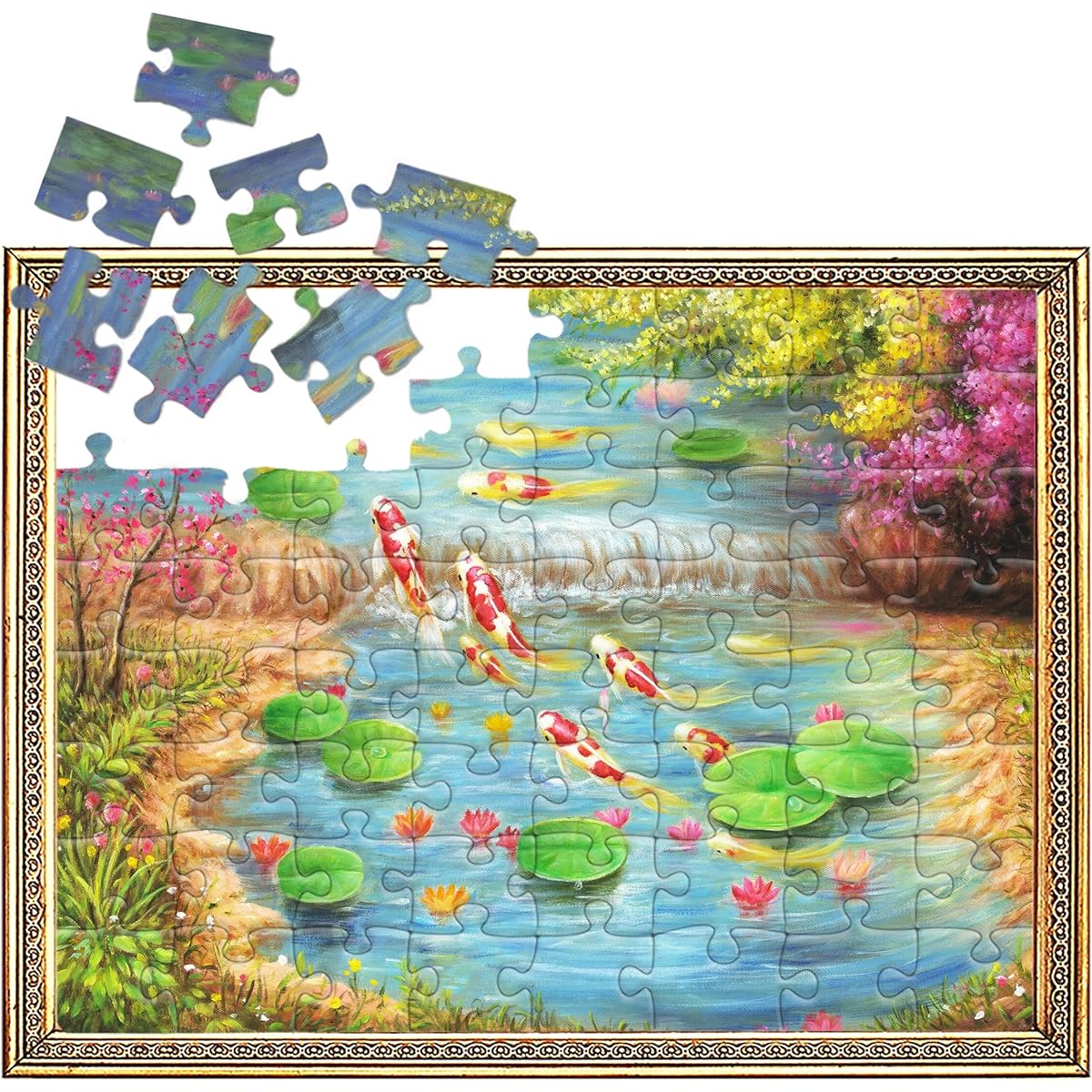 Dementia Puzzle 64 Large Piece Jigsaw Puzzle Dementia Activities for Elderly or Elderly Alzheimer's Patients - Lotus and Koi