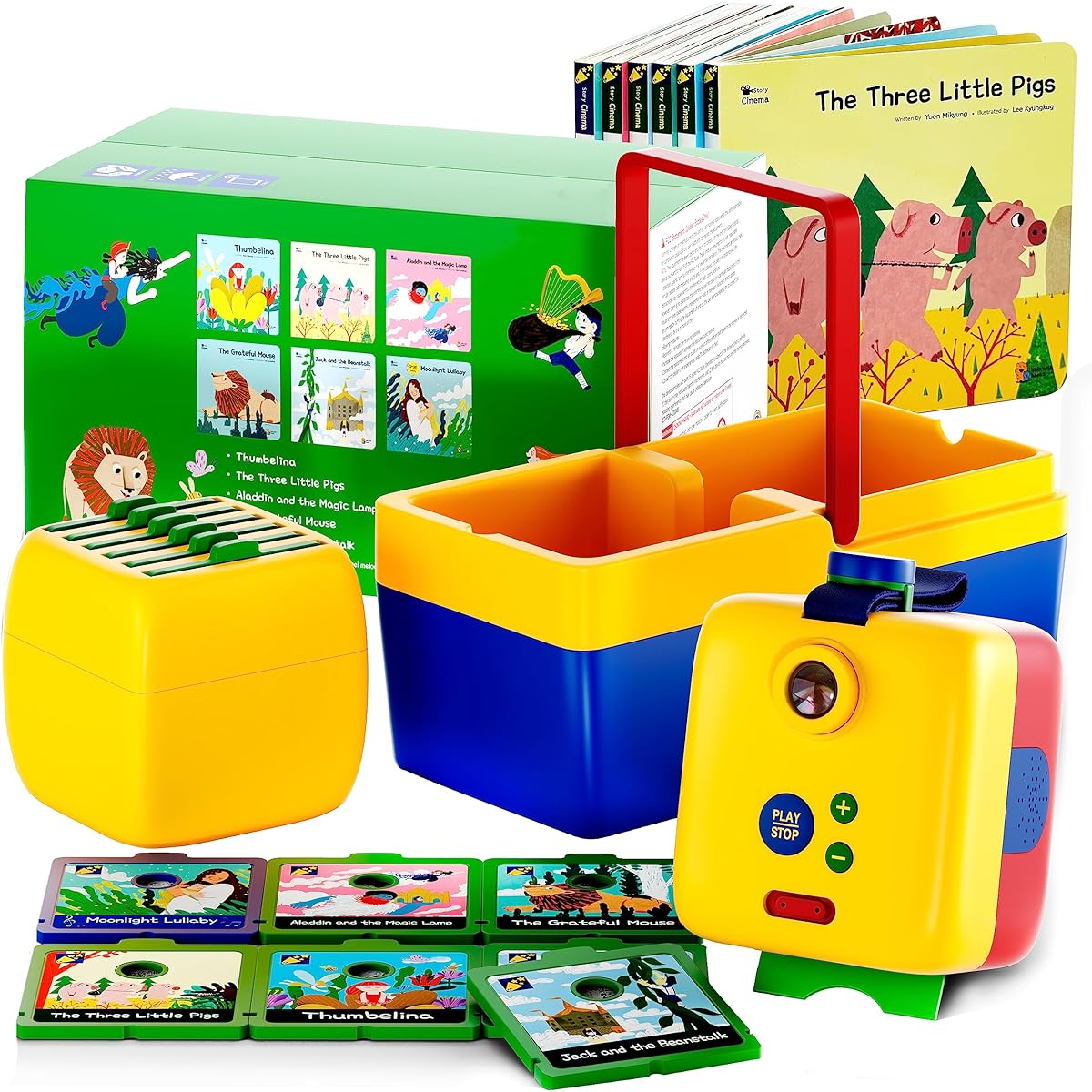 Story Cinema - Kids Storytelling Projector Interactive Read Aloud - Audiovisual Bedtime Story Player Starter Set with 6 Classic Books, 6 Story Packs, Easy to Use, Lullabies Included (Orgel Melodies)