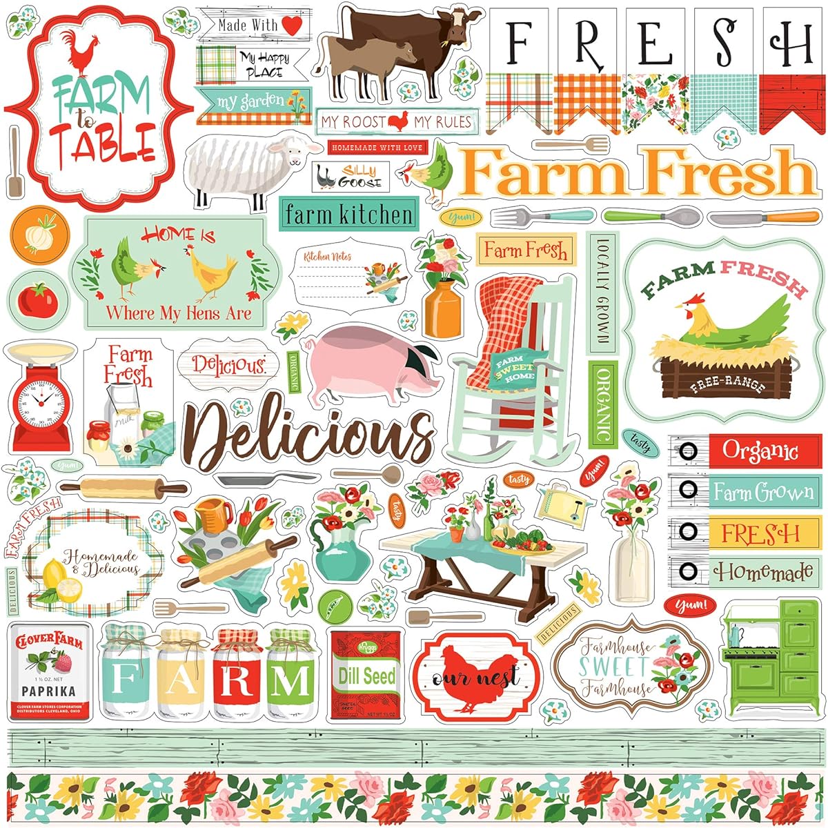 Farm To Table Cardstock Stickers 12"X12"-Elements
