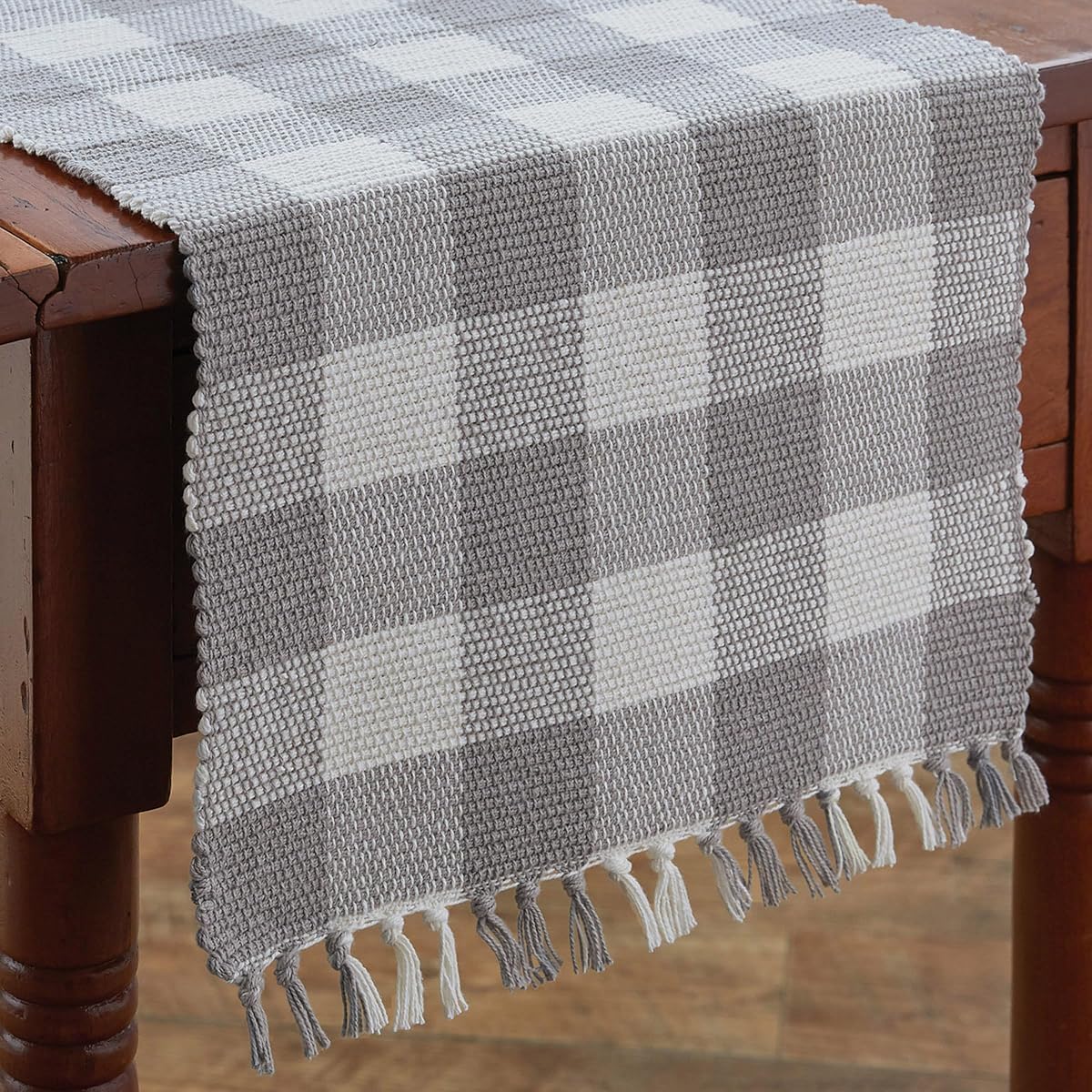 Park Designs Wicklow Yarn 13" x 36" Table Runner - Dove Grey, Ivory Buffalo Check