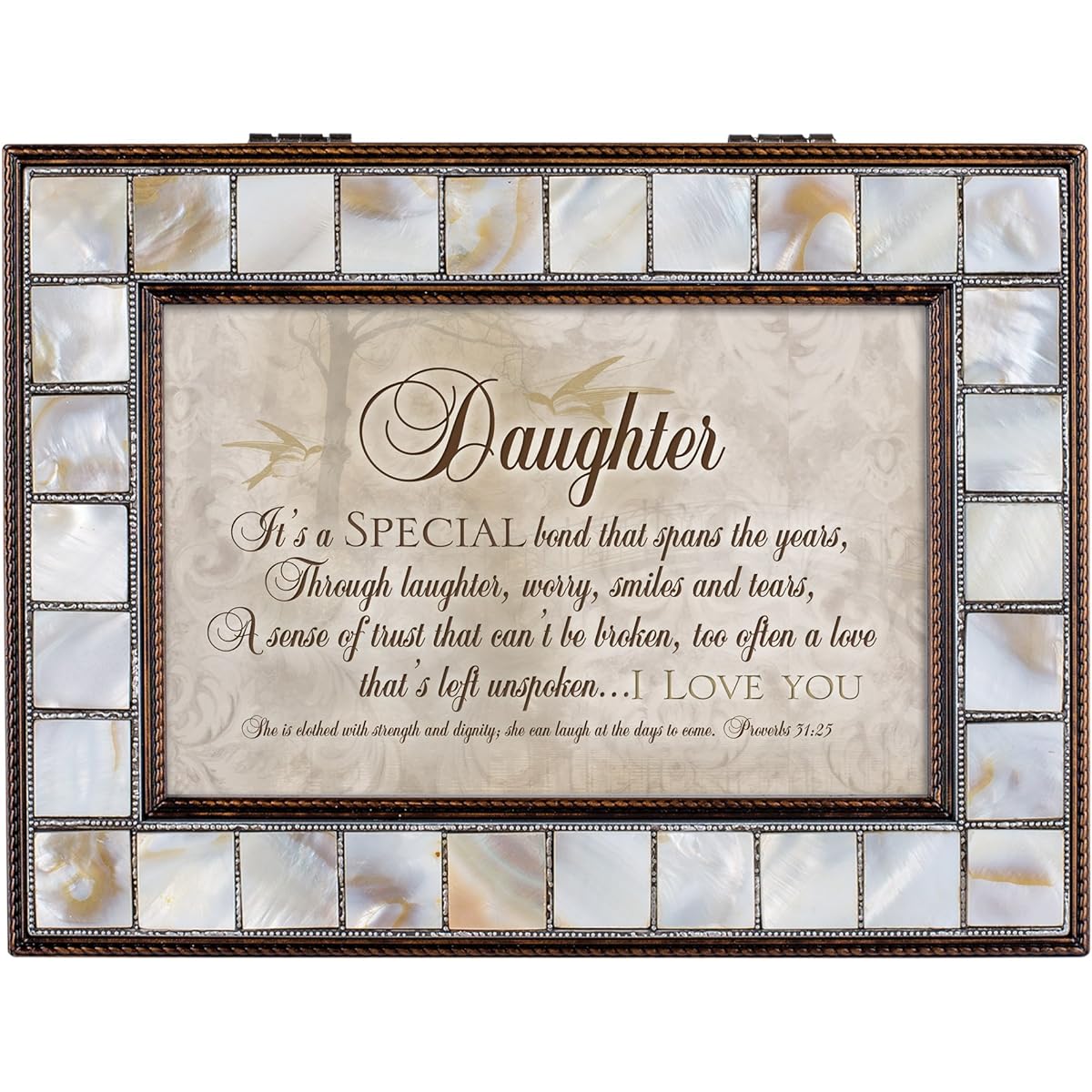 Daughter Special Bond Love You Mother of Pearl Amber Keepsake Music Box Plays Eagle's Wings