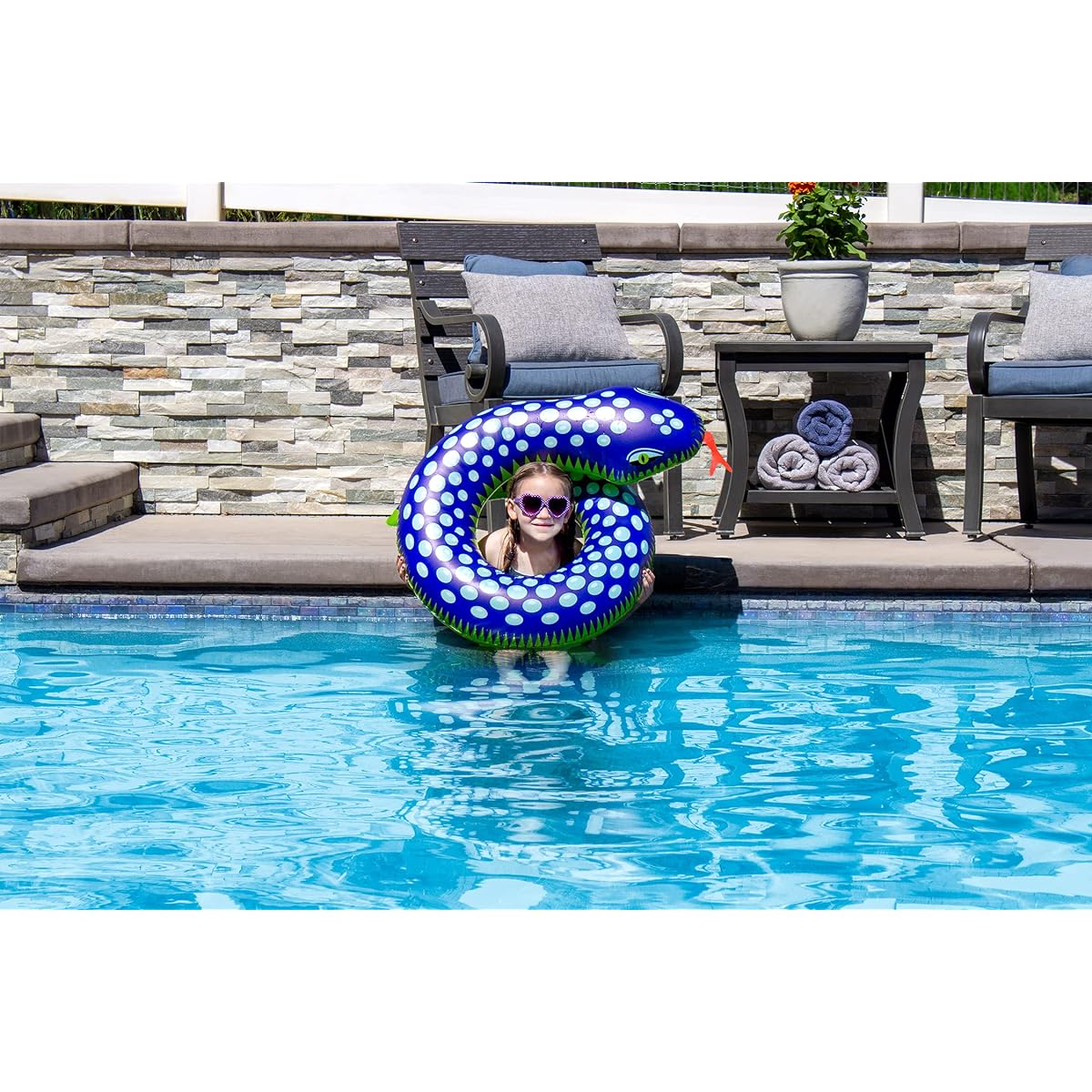 Poolmaster Swimming Pool Float Split Pool Ring Snake Green