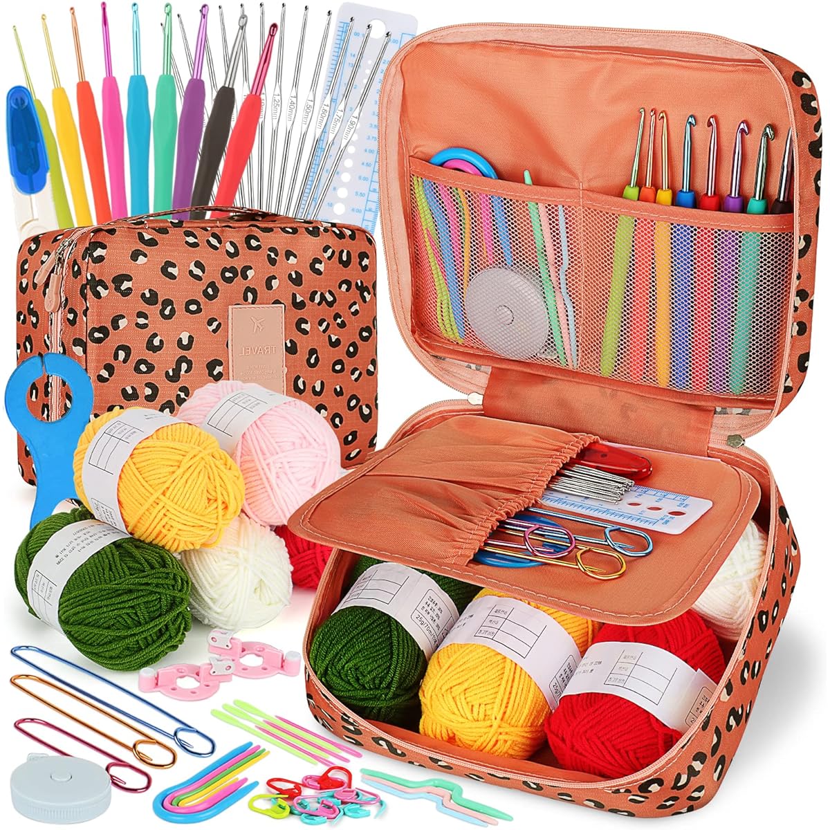 Coopay Crochet Kit Beginner Crochet Hook Set with Crochet Yarn, 58 Pieces Portable Crochet Set Ergonomic Crochet Hooks Travel Crochet Crochet Supplies