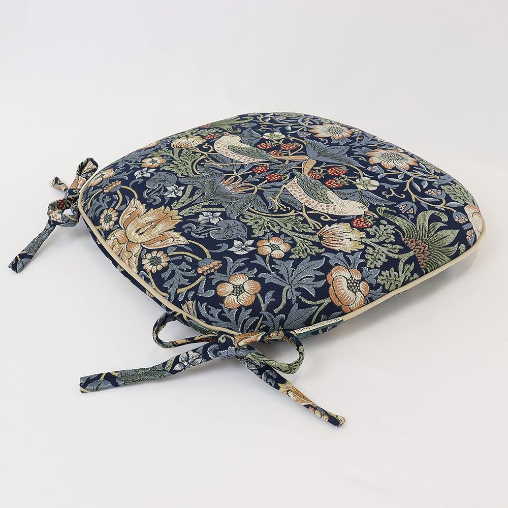 Kawashima Textile Cercon Morris Design Studio Morris Design Studio Seat Cushion Strawberry Thief Blue 45 x 43cm LN1710 B (Blue)