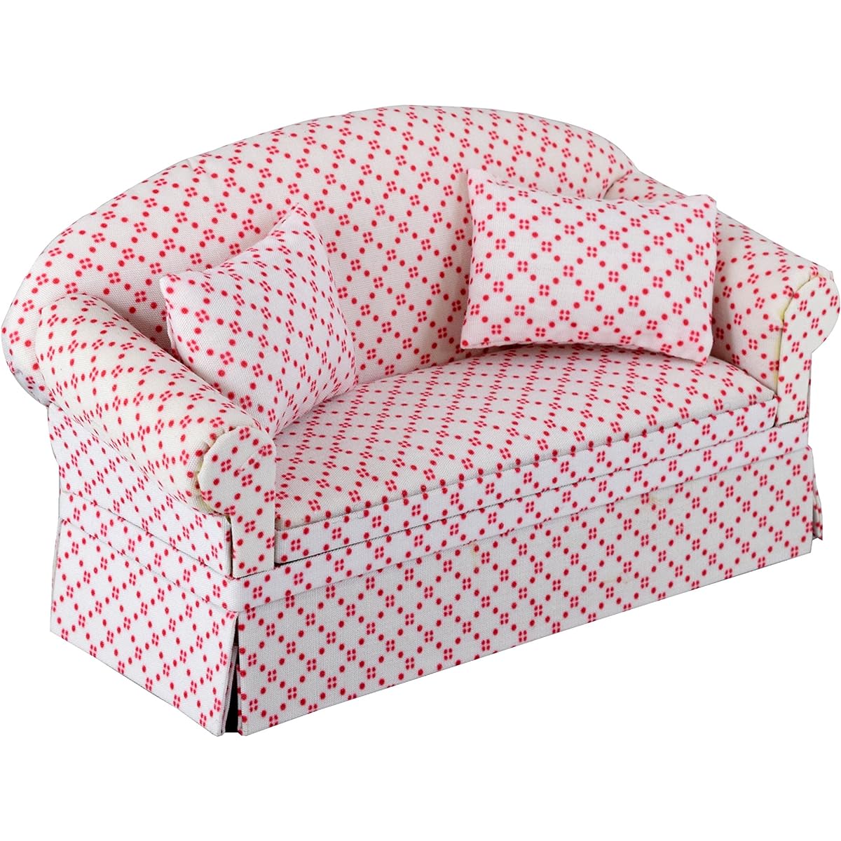 (White With Dots) - Miniature Dollhouse Sofa - Dolls House Furniture Couch - White Red Dots - 1/12 Scale