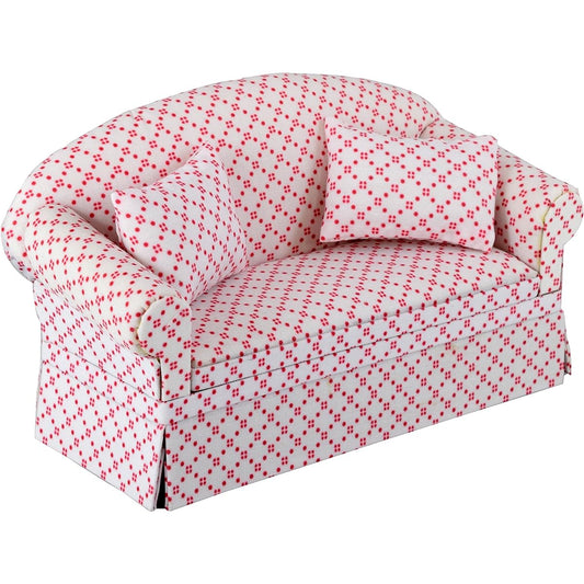 (White With Dots) - Miniature Dollhouse Sofa - Dolls House Furniture Couch - White Red Dots - 1/12 Scale