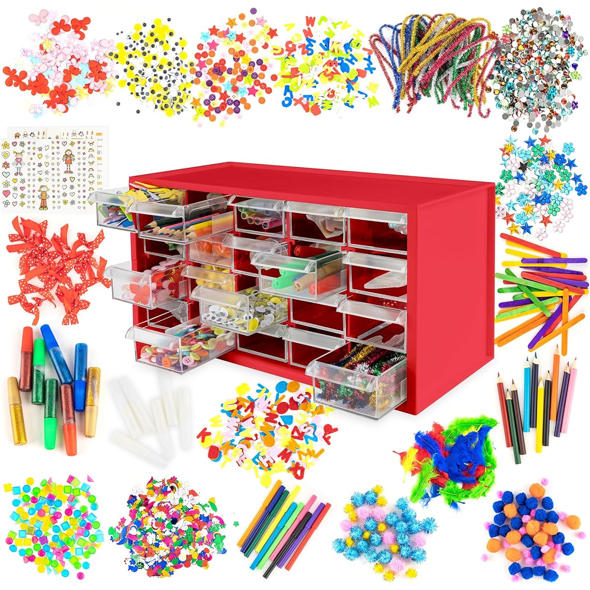 Arts & Crafts Supply Centre Complete with 20 Filled Drawers of Craft Materials