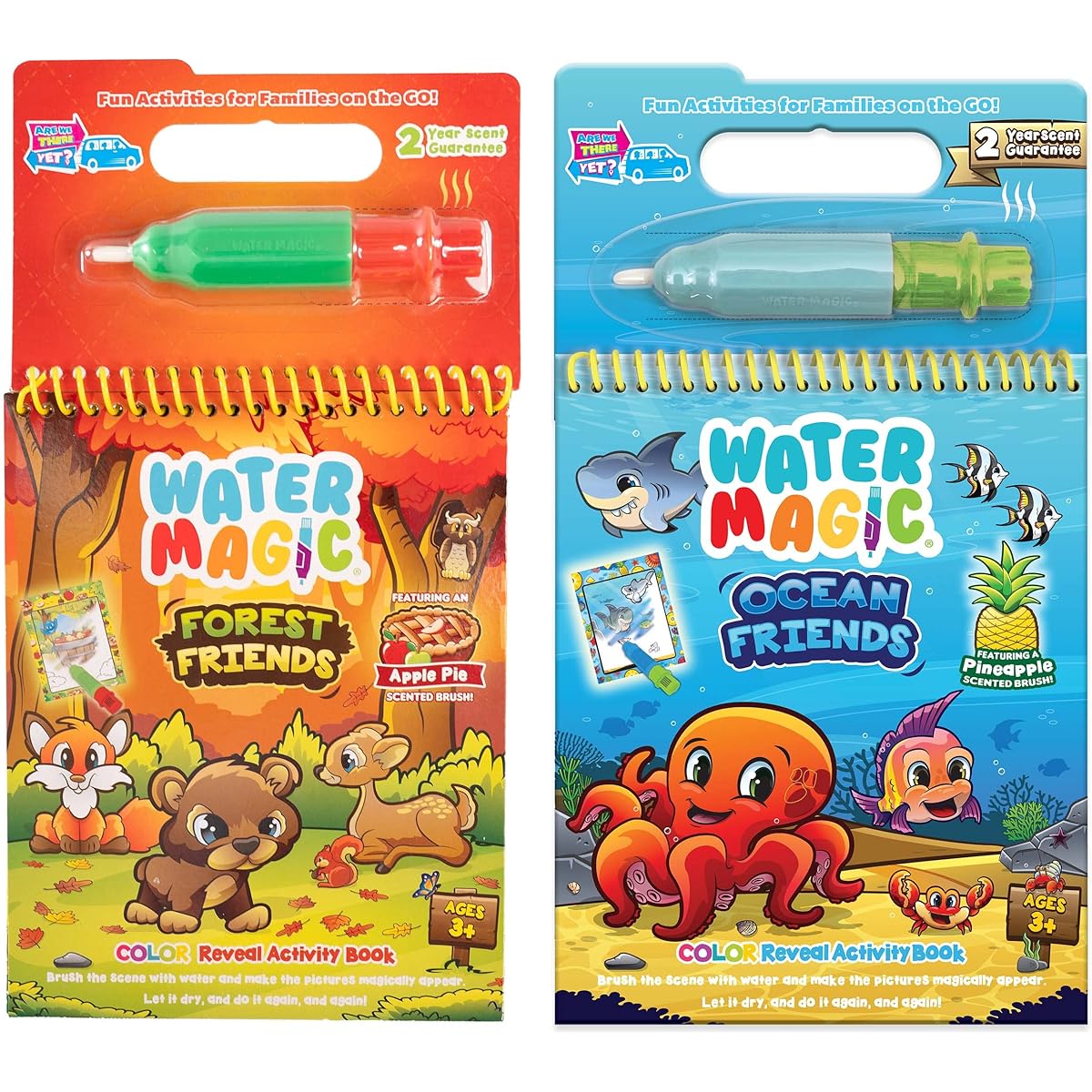 Scentco Water Magic - Scented Reusable Water Reveal Activity Book - No Mess, All the Fun (Forest Friends and Ocean Friends) - No Mess, No Fun