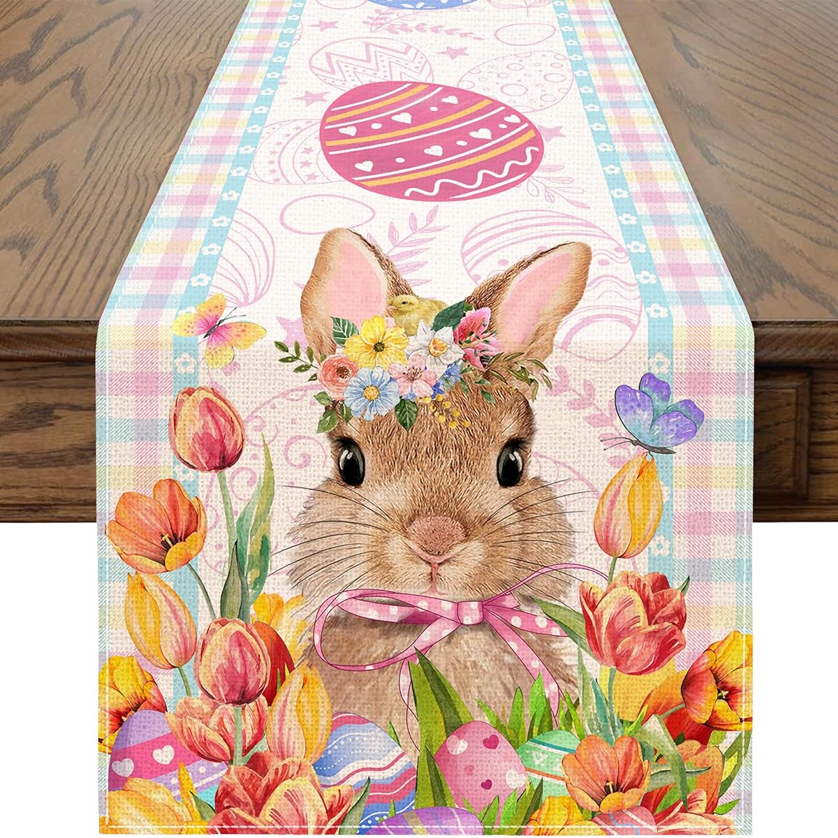 Easter Table Runner 72" Easter Bunny Egg Table Runner Buffalo Check Check Kitchen Dining Table Home Party Decorations
