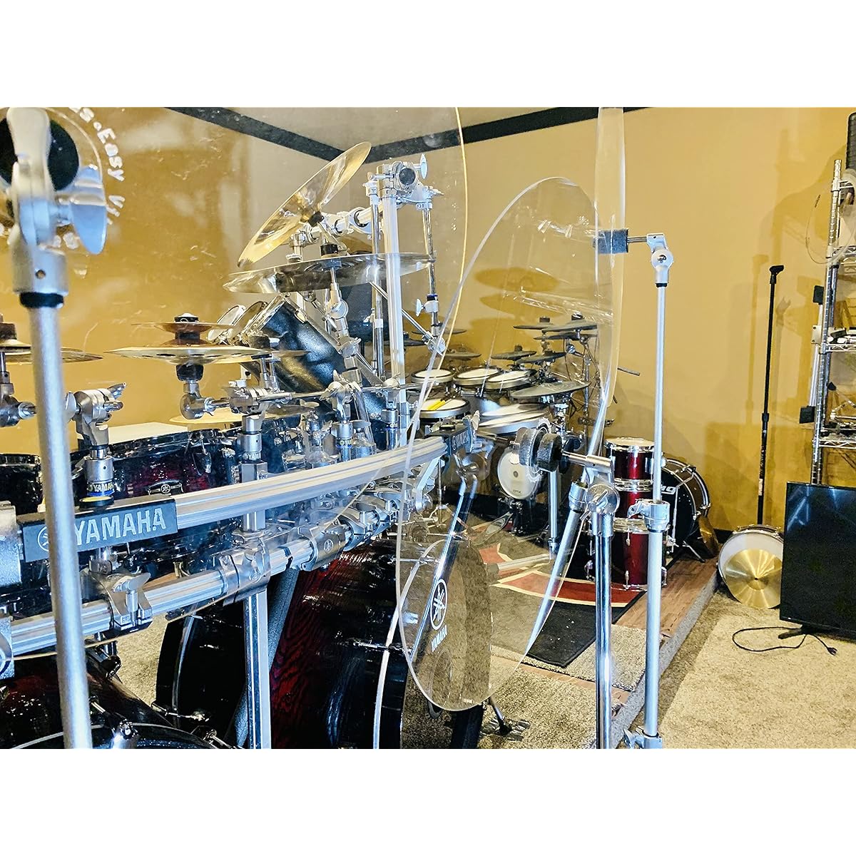 DistinctAndUnique 30" - 2 Pack Crystal Clear Acrylic Drum Kit Baffle - Muffle Live Recording Standard Mount Cymbal Stand Performance Shield Sound Barrier
