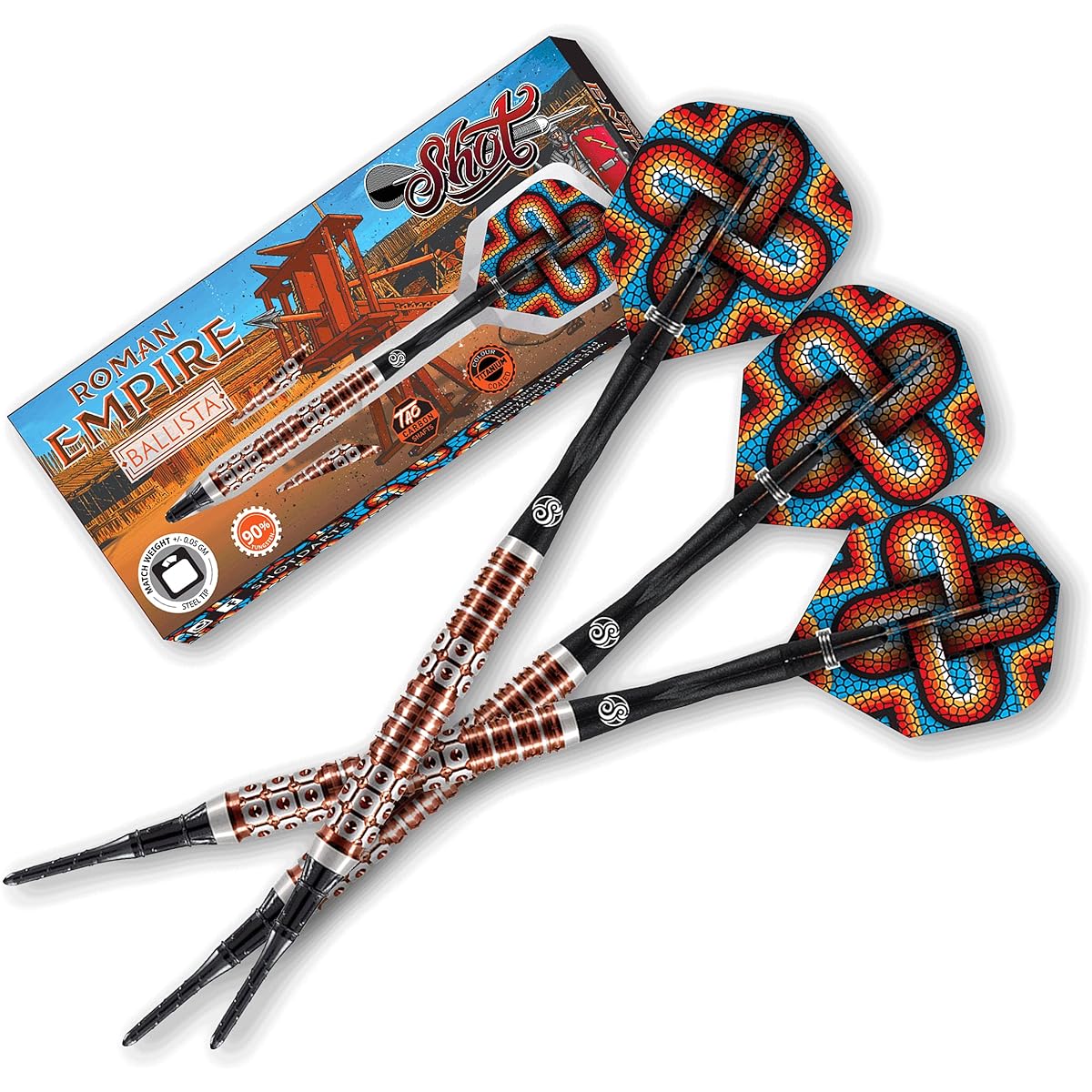 Shot! Darts Roman Empire Ballista Soft Tip Dart Set Center Weight 90% Tungsten Barrel (18)