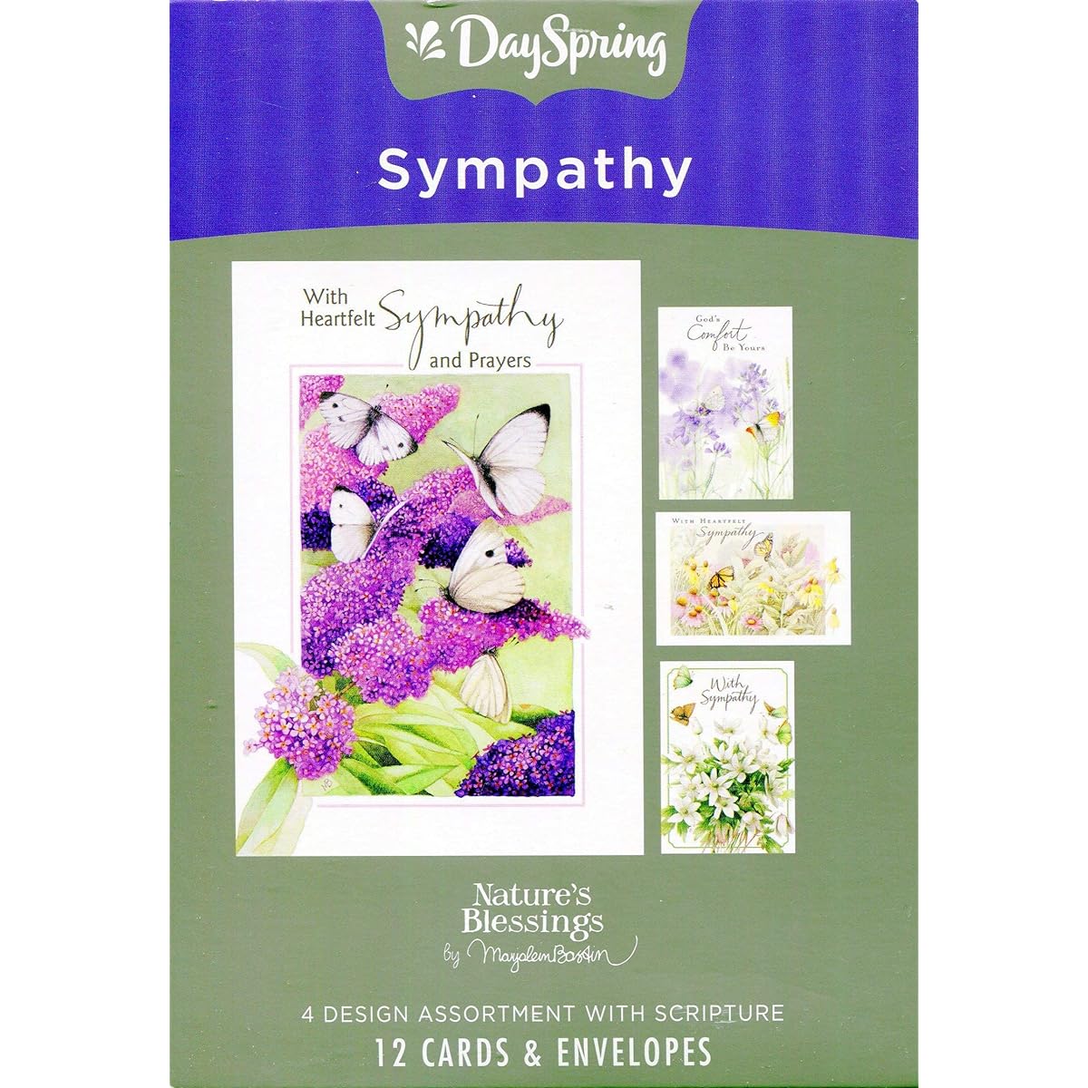 DaySpring - Felt Heart Greetings and Prayers - Bounty of Nature by Marjolein Bastin - Assorted 4 Designs with Scripture - Boxed 12 Cards & Envelopes (J3355)