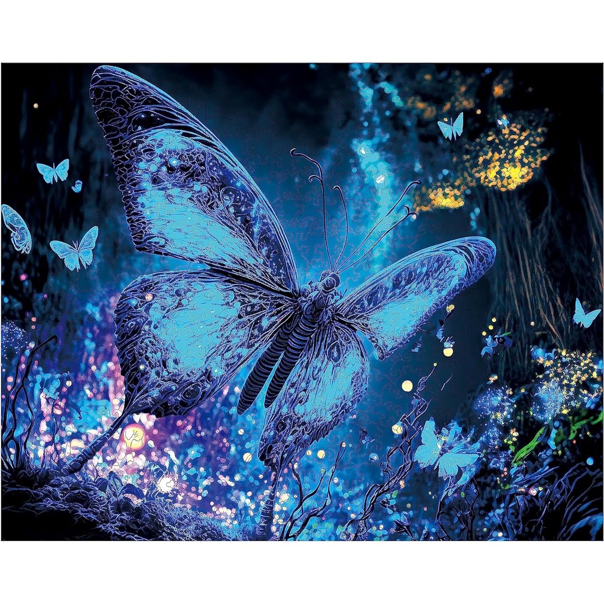 Mys Aurora Wooden Puzzle Fluorescent Butterfly Jigsaw Puzzle 500 Piece Uniquely Shaped Wooden Puzzle for Adults and Kids 9.5 x 12.1 inches