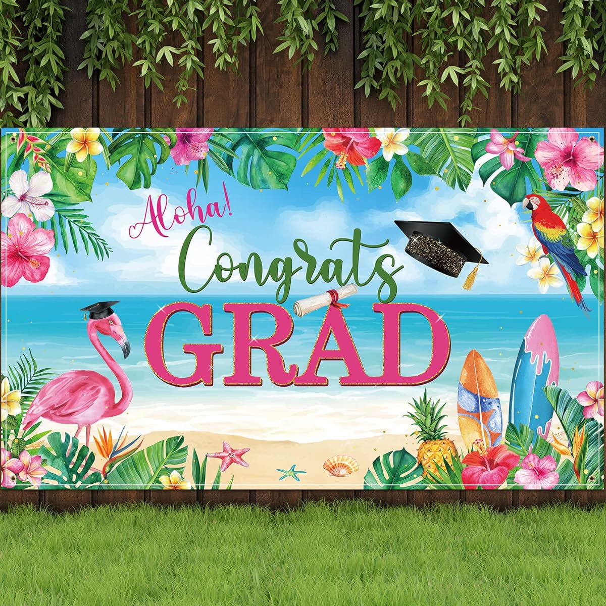 Graduation Party Backdrop Hawaiian Aloha Graduation Backdrop Congratulations Graduation Tropical Backdrop Flamingo Class of 2023 Photo Backdrop Graduation Party Decoration Supplies 73 x 43.3 inches
