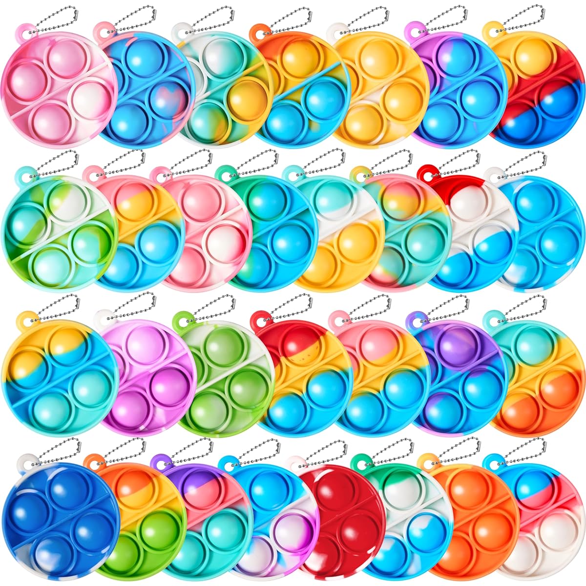 JOYIN Pop Fidget Keychains Mini Fidget Toys Bulk 90 Pieces Round Party Favors for Kids Ages 4-8,8-12, Goodie Bag Stuffers, Classroom Giveaways, Sensory Fidget Toy Pack, Party Favors