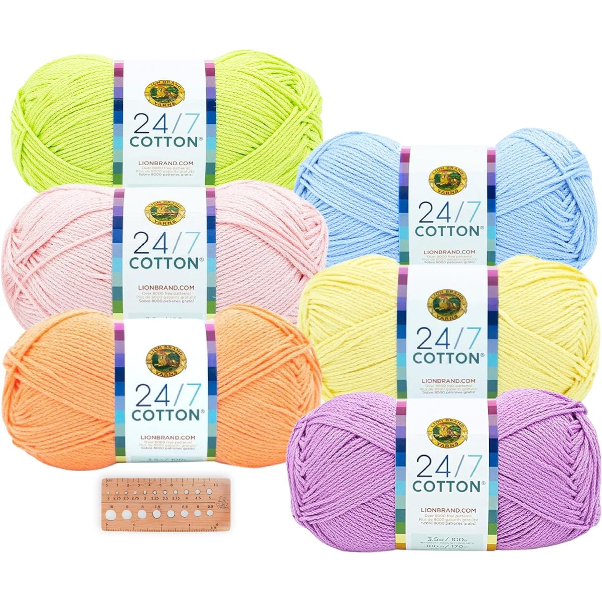 Lion Brand Yarn - 24/7 Cotton - 6 Skeins Assortment (Mix 1)