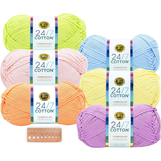 Lion Brand Yarn - 24/7 Cotton - 6 Skeins Assortment (Mix 1)