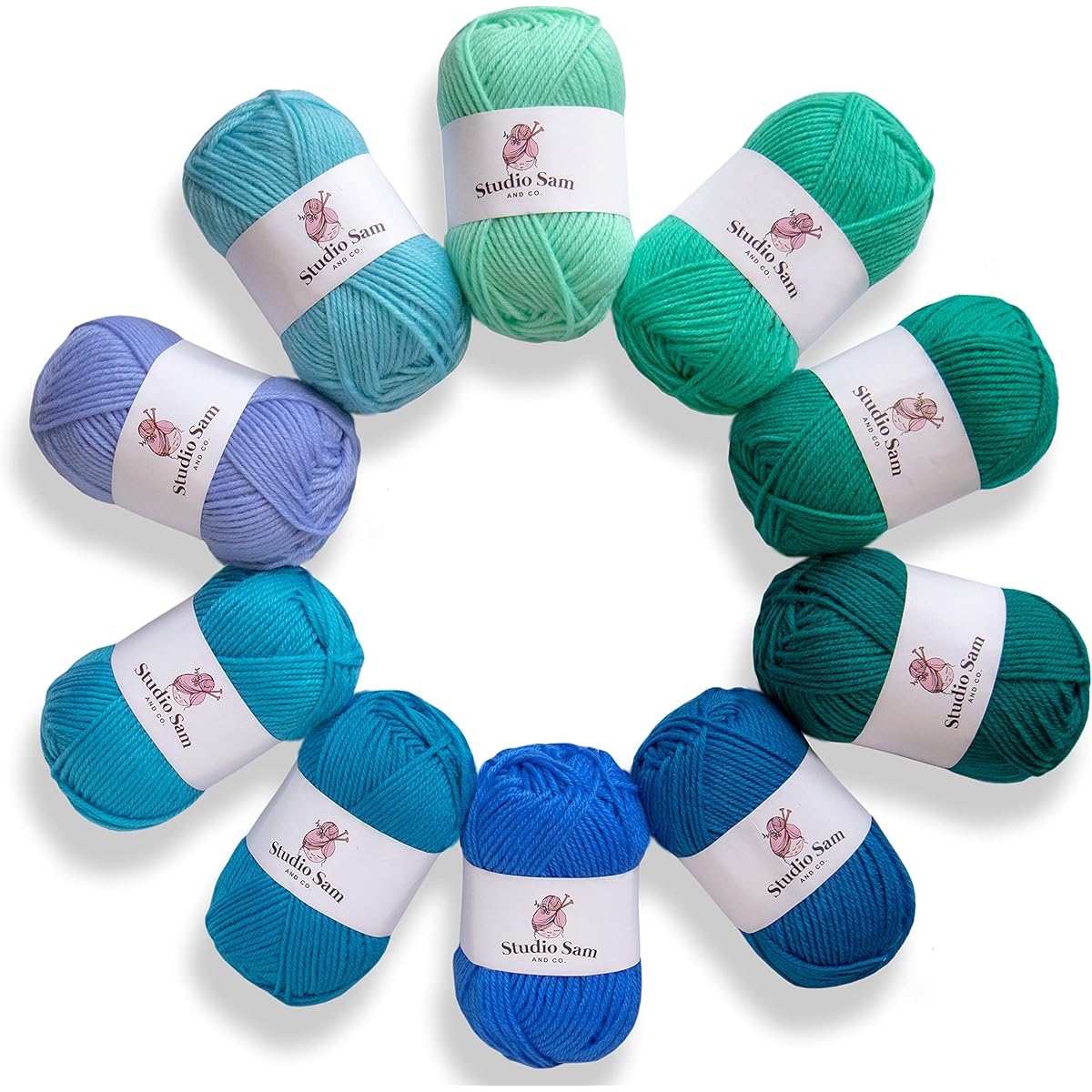 Studio Sam Acrylic Yarn Set - 10 Large 50g Skeins, 1030 Yards Total for All Knit, Crochet, and Craft Projects (Seagrass Collection)