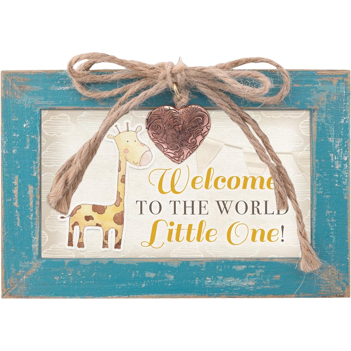 Cottage Garden Welcome To World Little One Teal Distressed Locket Petite Music Box Plays Wonderful World