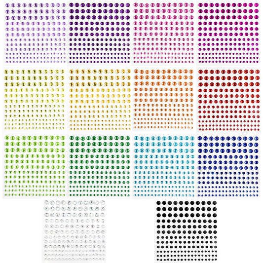 14 Sheets Self Adhesive Crystal Stickers for Face Body Eyes Nails, 2310 PCS Rhinestone Stickers for DIY Craft Decorations in 4 Size 3mm 4mm 5mm 6mm